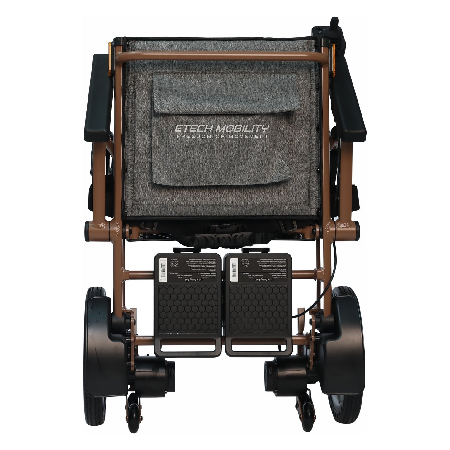 Etech Mobility Aeron electric wheelchair folded, front view