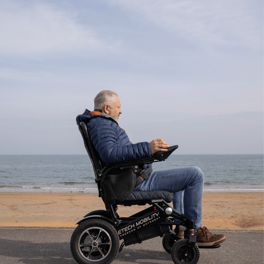 Wide Seat Reclinable Automatic Folding Powerchair Freedom Elite AFMR - Etech Mobility UK