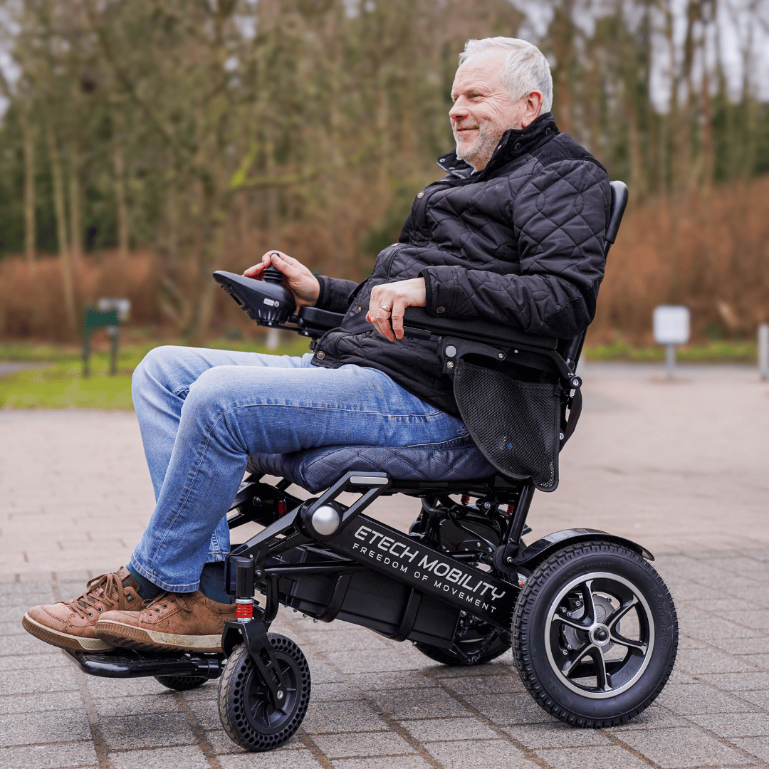 Wide Seat Reclinable Automatic Folding Powerchair Freedom Elite AFMR - Etech Mobility UK