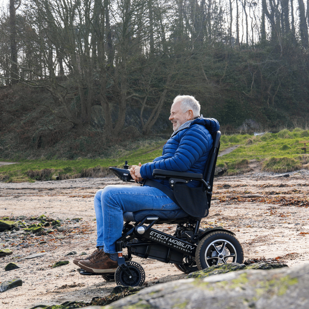 Wide Seat Reclinable Automatic Folding Powerchair Freedom Elite AFMR - Etech Mobility UK