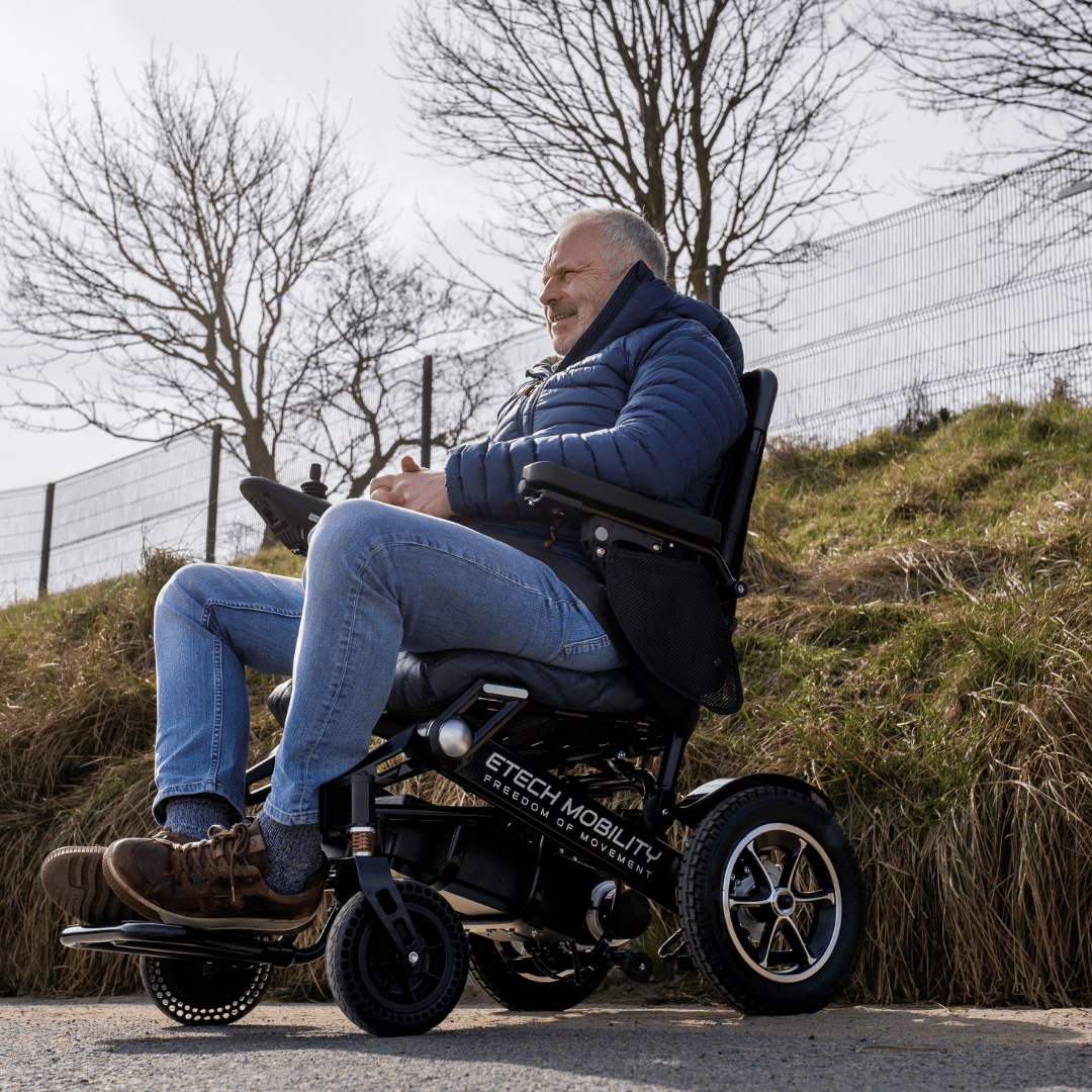 Wide Seat Reclinable Automatic Folding Powerchair Freedom Elite AFMR - Etech Mobility UK