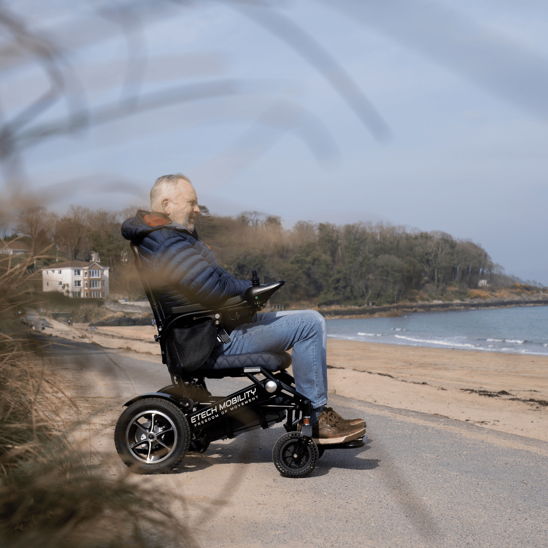 Wide Seat Reclinable Automatic Folding Powerchair Freedom Elite AFMR - Etech Mobility UK