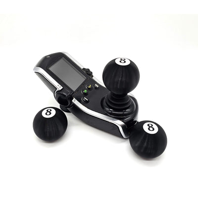 8 ball joystick topper on an electric wheelchair controller