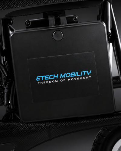 Atlas HD lightweight folding carbon fibre electric wheelchair with an airline friendly battery by Etech Mobility