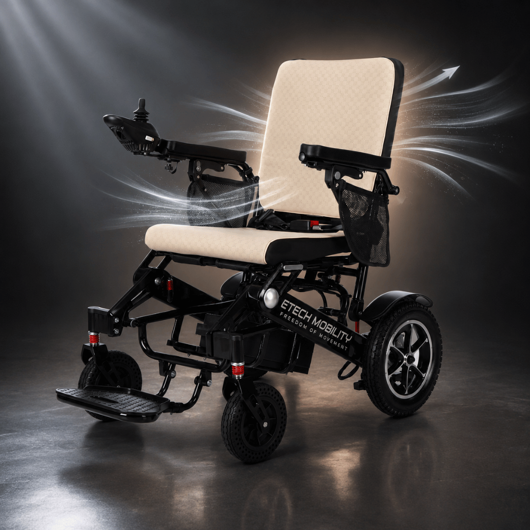 Breathable faux leather in multiple colours for Etech Mobility Freedom Pro and Elite electric wheelchairs