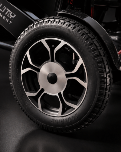 Converge 180 split motor foldable lightweight powerchair with 12 inch rear wheels for multi terrain by Etech Mobility
