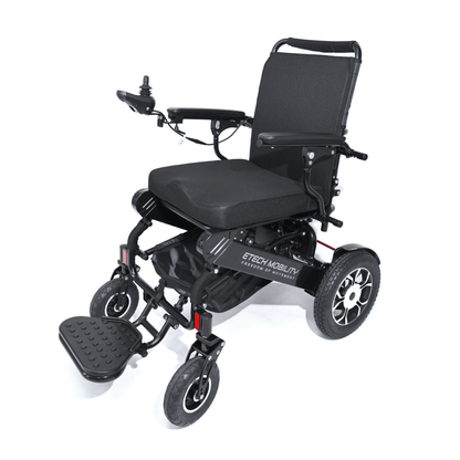 Converge 180 split motor lightweight foldable electric wheelchair designed for travel by Etech Mobility