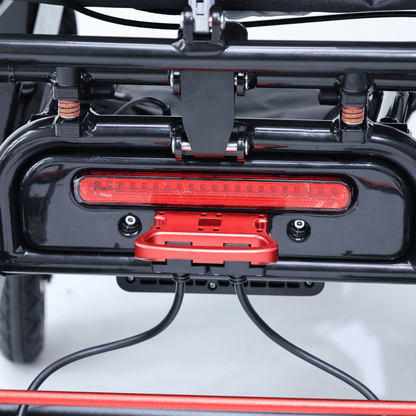 Converge 180 lightweight foldable electric wheelchair with removable motors and rear LED brake light by Etech Mobility