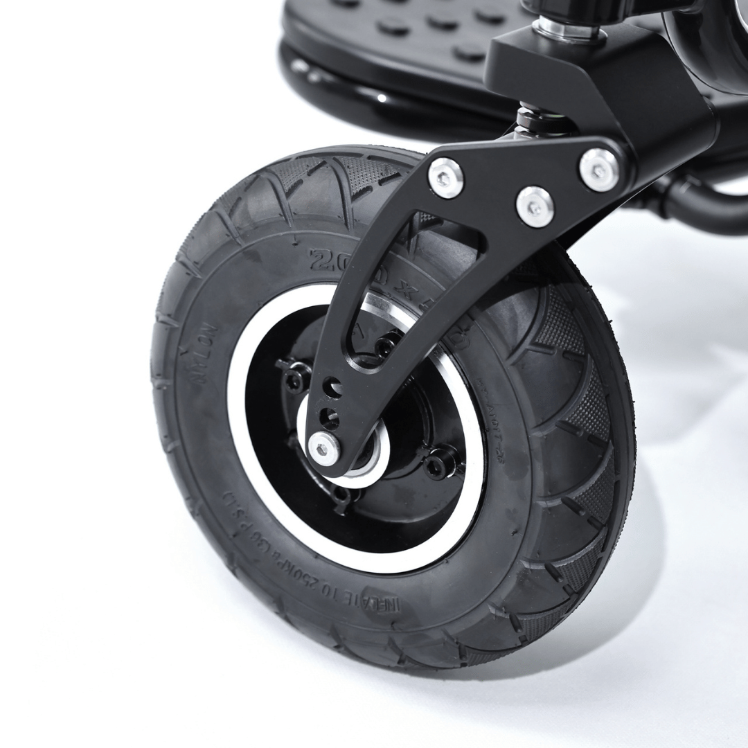 Converge 180 insta split motor lightweight folding electric wheelchair with solid 8 inch front tyres by Etech Mobility