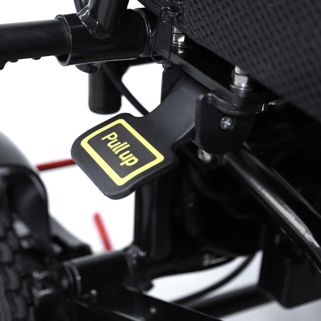 Converge 180 split motor lightweight folding electric wheelchair with easy manual recline backrest adjustment by Etech Mobility in black