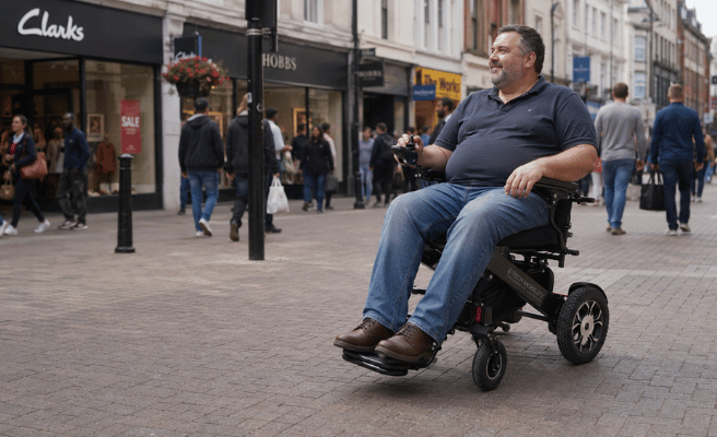 Converge 180 split motor lightweight folding heavy duty electric wheelchair with high 180kg load capacity by Etech Mobility