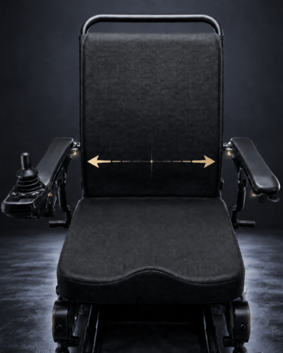 Converge 180 lightweight foldable electric wheelchair with split motors and adjustable seat width by Etech Mobility