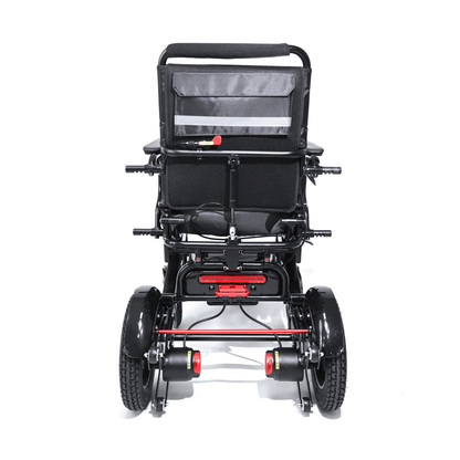250w sine wave brushless motors on Converge 180 instant splitting lightweight folding electric wheelchair by Etech Mobility in black