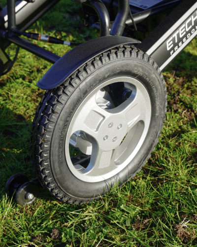 Solid premium multi terrain tyres for bariatric enterprise 200 electric wheelchair by Etech Mobility