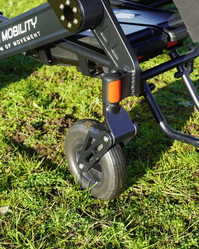 Bariatric enterprise 200 lightweight folding electric wheelchair by Etech Mobility with advanced front axle suspension