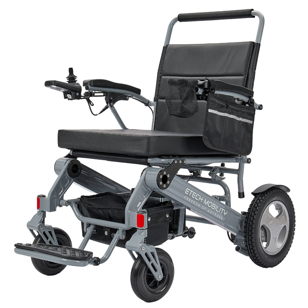 Enterprise 200 – Lightweight Folding Electric Wheelchair with Premium 350W Brushless Motors (200kg Load, 53cm Seat) - Etech Mobility UK