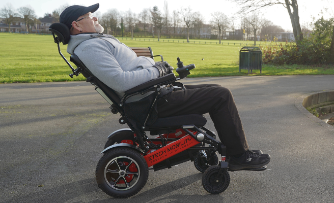 Remote controlled automatic reclining, lightweight foldable electric wheelchair with detachable headrest | Etech Mobility