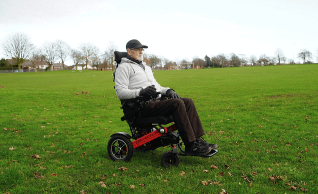 Powerful, lightweight, electric wheelchair with 300W brushless motors on multi terrain | Etech Mobility