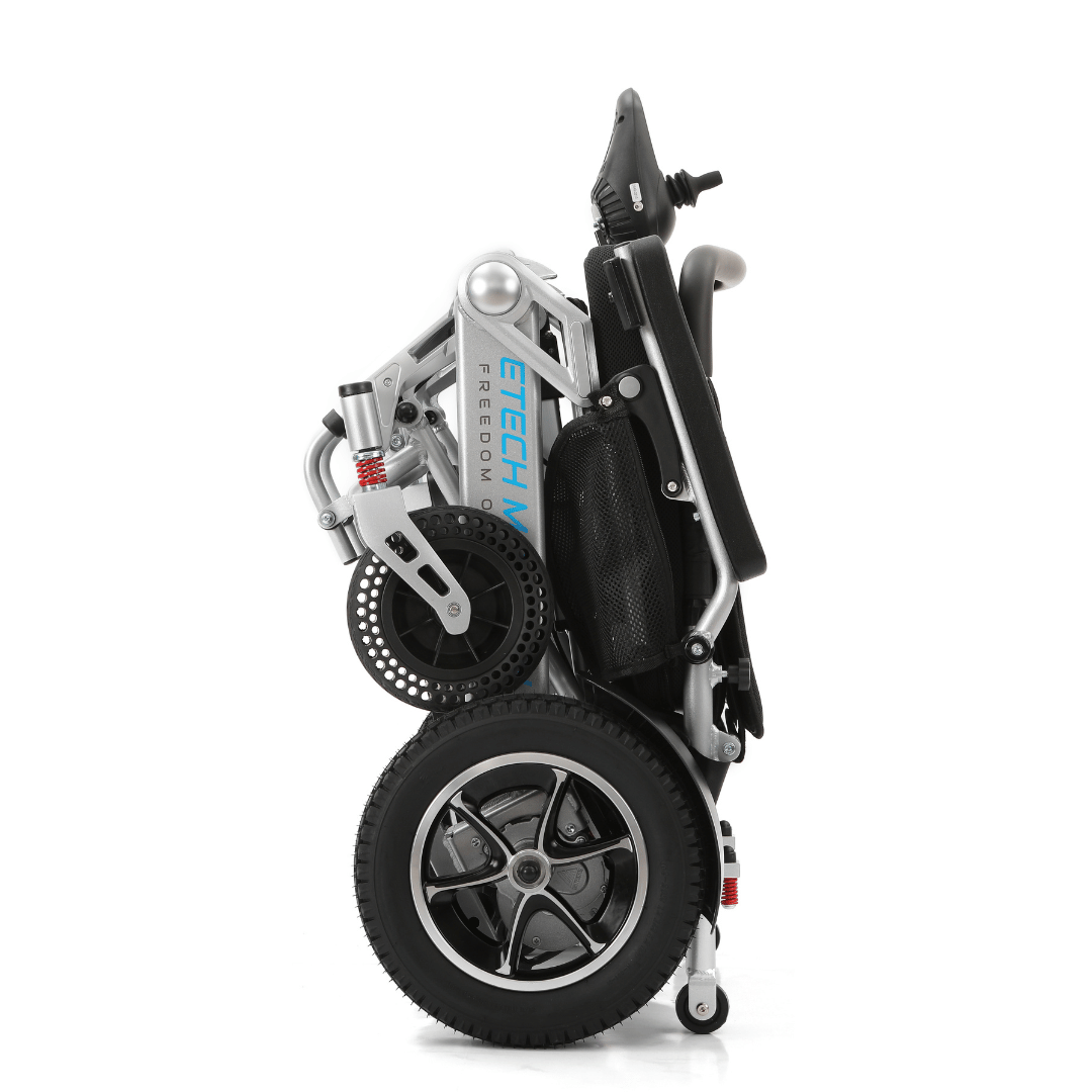 Freedom Pro Automatic Folding lightweight remote folding electric wheelchair in folded state by Etech Mobility