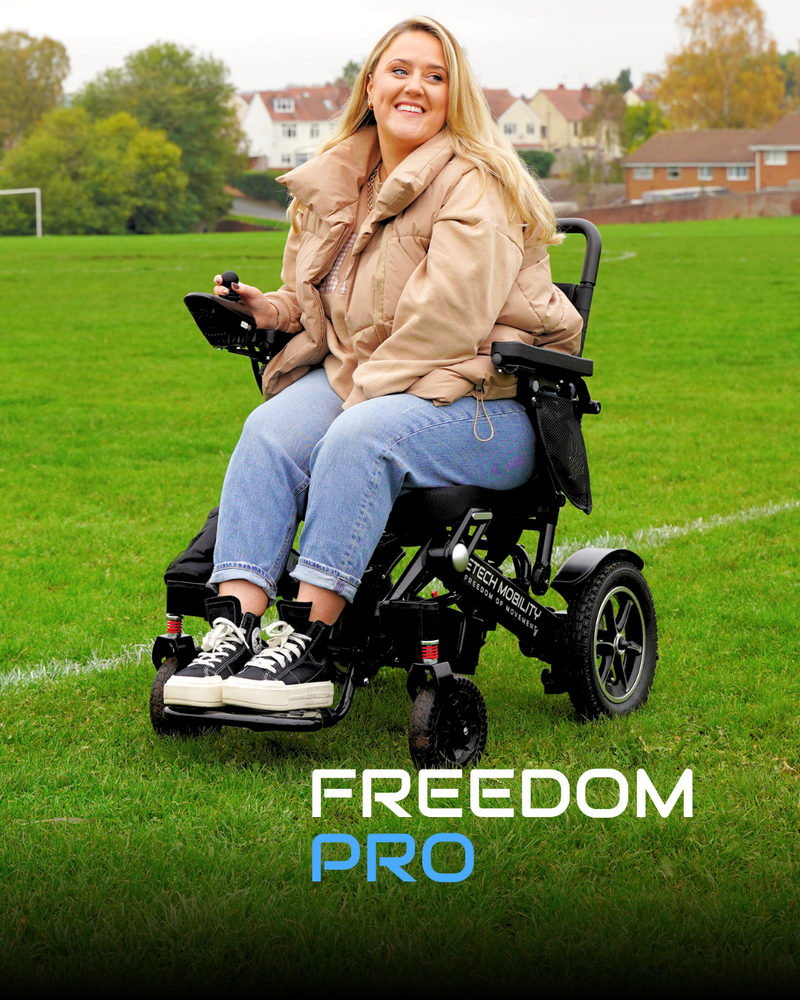 Etech Mobility freedom pro lightweight, folding, electric wheelchair for multi terrain use and multiple colour options