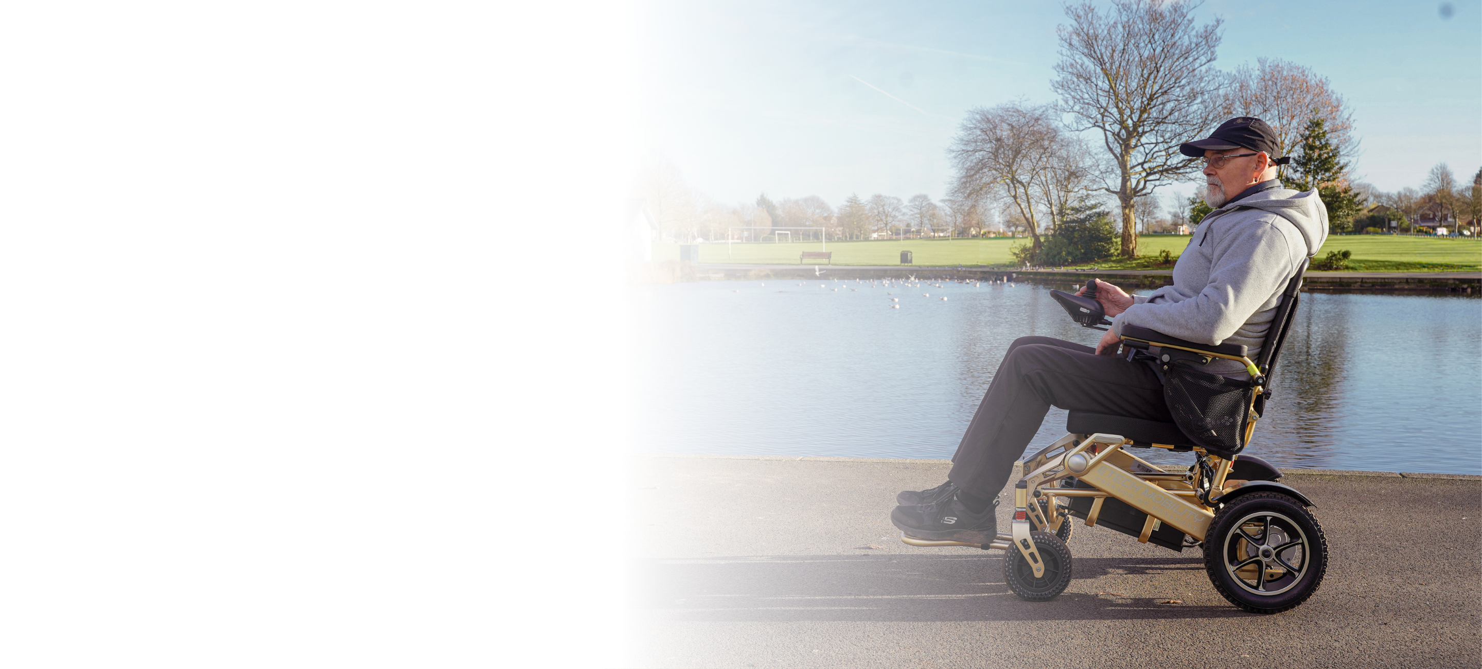 Etech Mobility freedom pro lightweight folding electric wheelchair designed to tackle rough terrain 