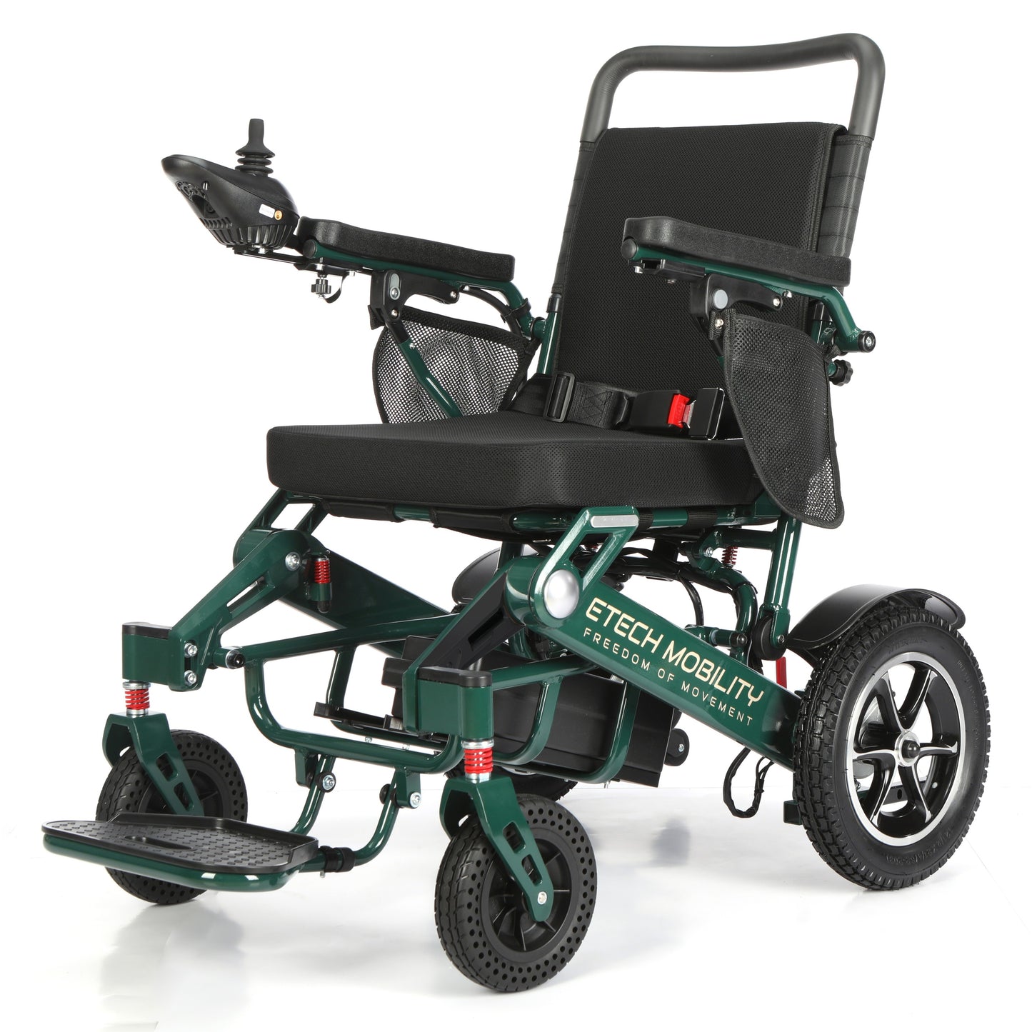 Racing Green Freedom Pro ST electric wheelchair, front three-quarter view