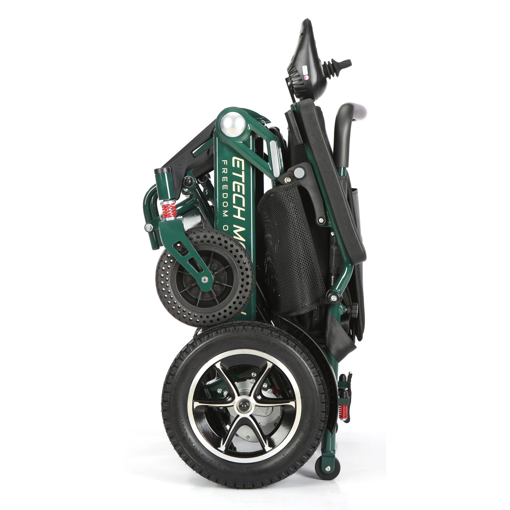 Racing Green Freedom Pro ST electric wheelchair folded for transport