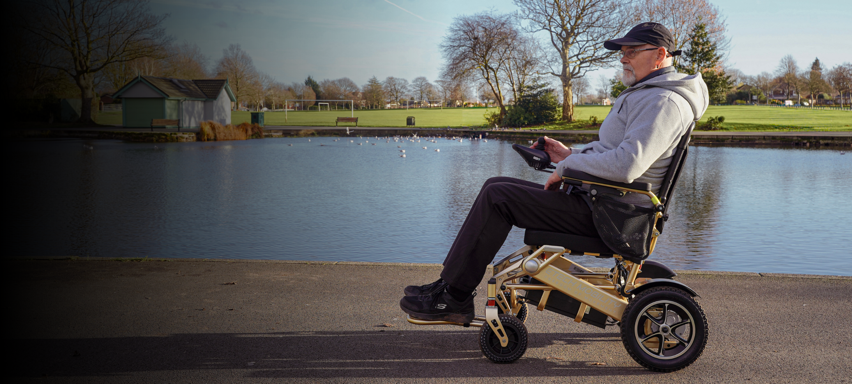 Champagne folding powerchair Freedom Pro ST for ambulatory user by Etech Mobility