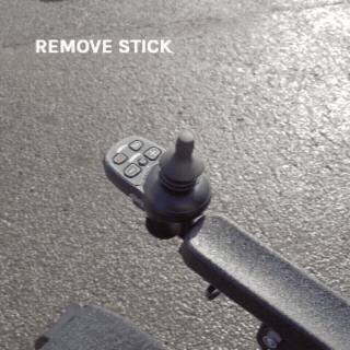 Golfball joystick fitted on electric wheelchair control unit by Etech Mobility