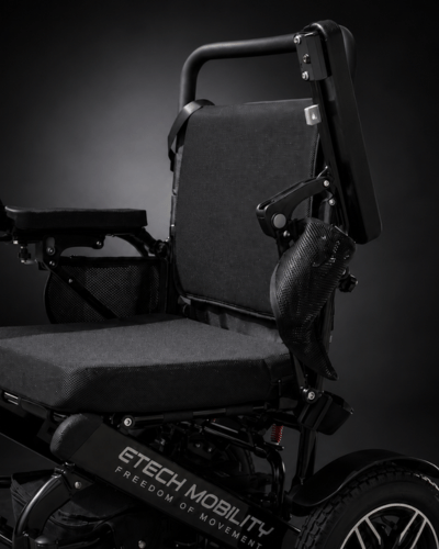 Horizon 7 lightweight folding electric wheelchair with easy access side armrest flip up by Etech Mobility