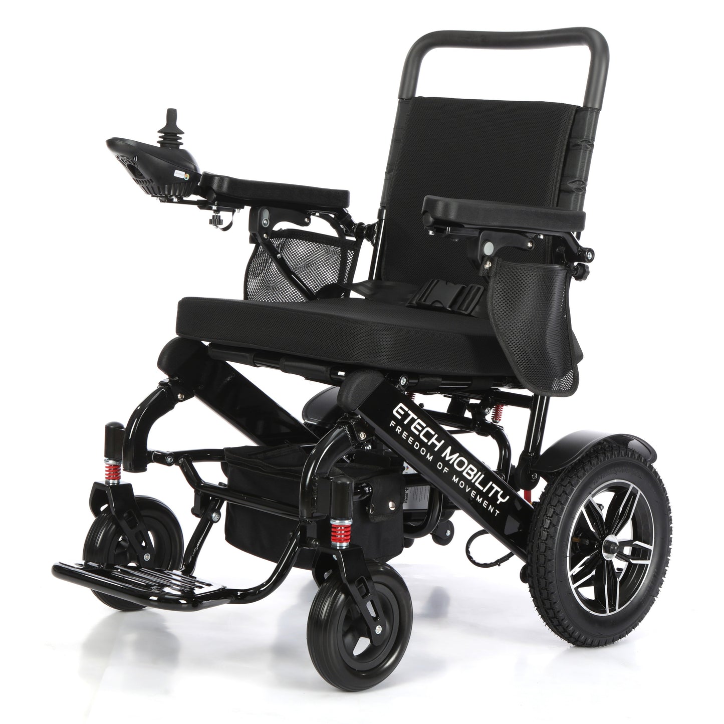 Etech Mobility Horizon 7 multi-terrain folding electric wheelchair in black, front three-quarter view