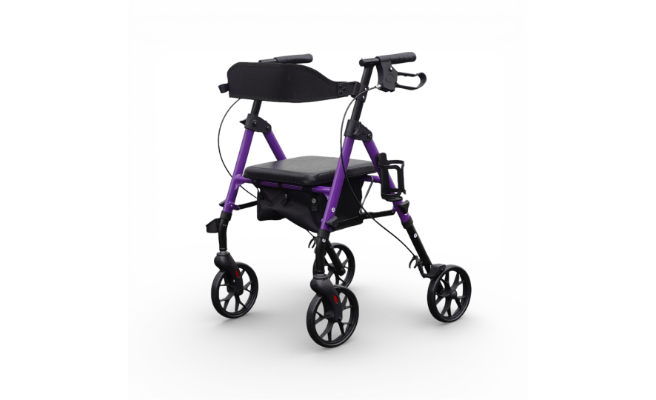 Lightweight, foldable, aluminium based rollator in purple designed by Etech Mobility