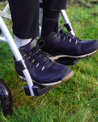 Ultra lightweight foldable electric wheelchair by Etech Mobility with dual footplate for LitePro 2