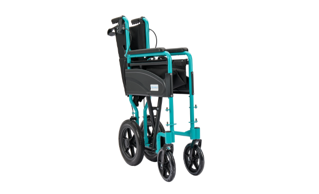 Folding, lightweight, manual wheelchair designed for easy travel and easy transport