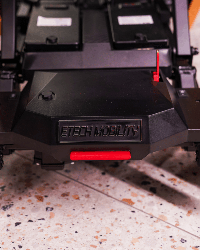Rear illuminating reflective light on automatic folding mobility scooter designed by Etech Mobility | Phantom