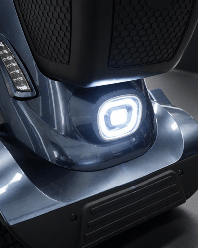 Blue sentinel class 3 heavy duty road legal mobility scooter with bright lights and indicators by Etech Mobility