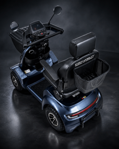 Blue sentinel class 3, heavy duty, road legal mobility scooter with two long range 24v 20Ah batteries by Etech Mobility