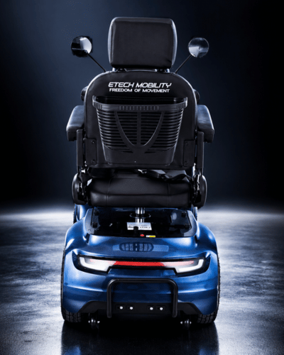 Sentinel blue class 3, road legal, heavy duty mobility scooter with powerful 240w brushless motors by Etech Mobility