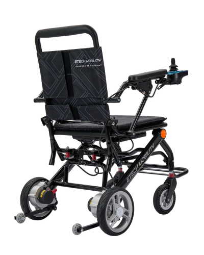 Firefly folding, ultra lightweight smooth brushless motor electric wheelchair by Etech Mobility