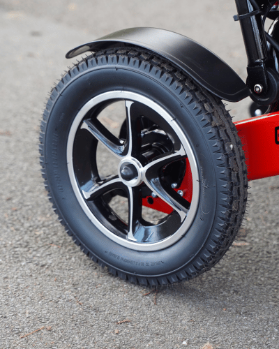 Etech Mobility electric wheelchair solid rubber, puncture proof tyres designed to tackle multiple terrains