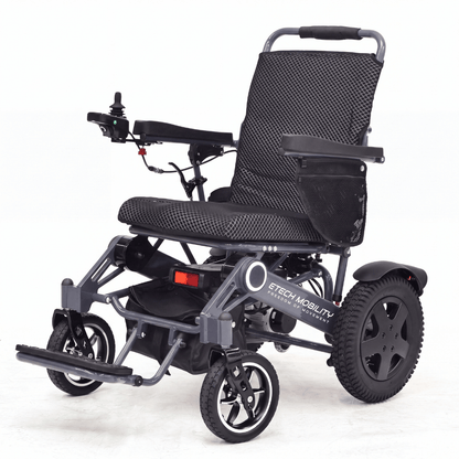 Vanguard 200 lightweight folding bariatric electric wheelchair in dark grey with heavy load capacity by Etech Mobility