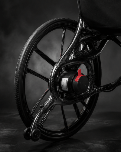 Vantage Carbon lightweight foldable electric wheelchair with powerful brushless motors by Etech Mobility